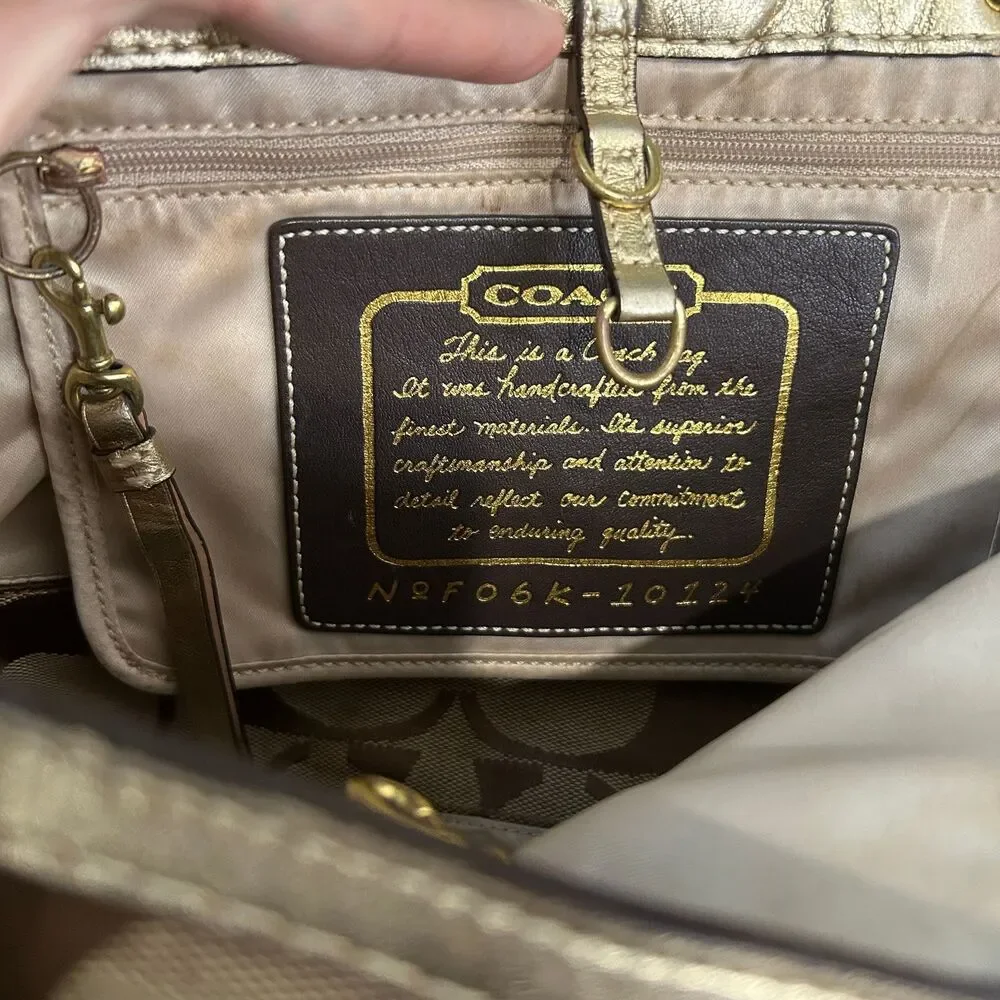 Coach Signature Stripe Tote Khaki Gold Canvas Shoulder bag